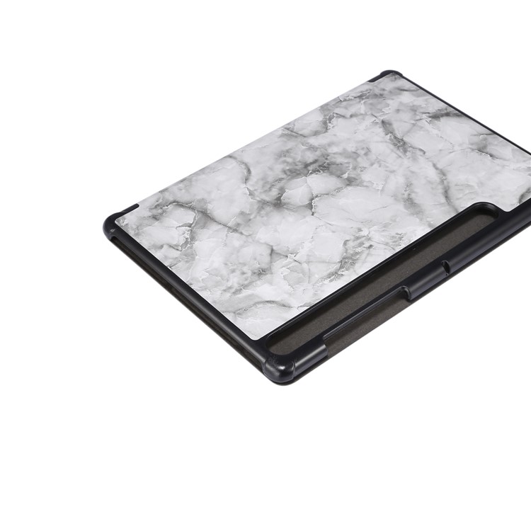 Textura De Mármore Tri-dobra Da Tampa Comprimido Couro Com Ranhura Caneta Para Samsung Guia De Galáxias S6 SM-T860 (Wi-Fi) - Cinza Escuro-5