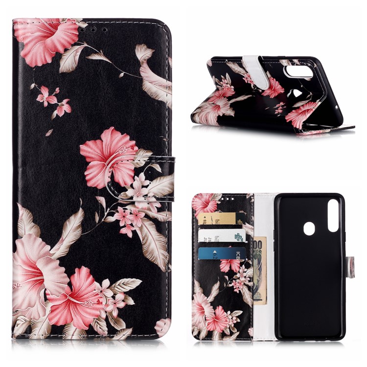 Padrão Shell Estande De Couro Impressão De Carteira Para A20S Samsung Galaxy - Flores Vivas-1