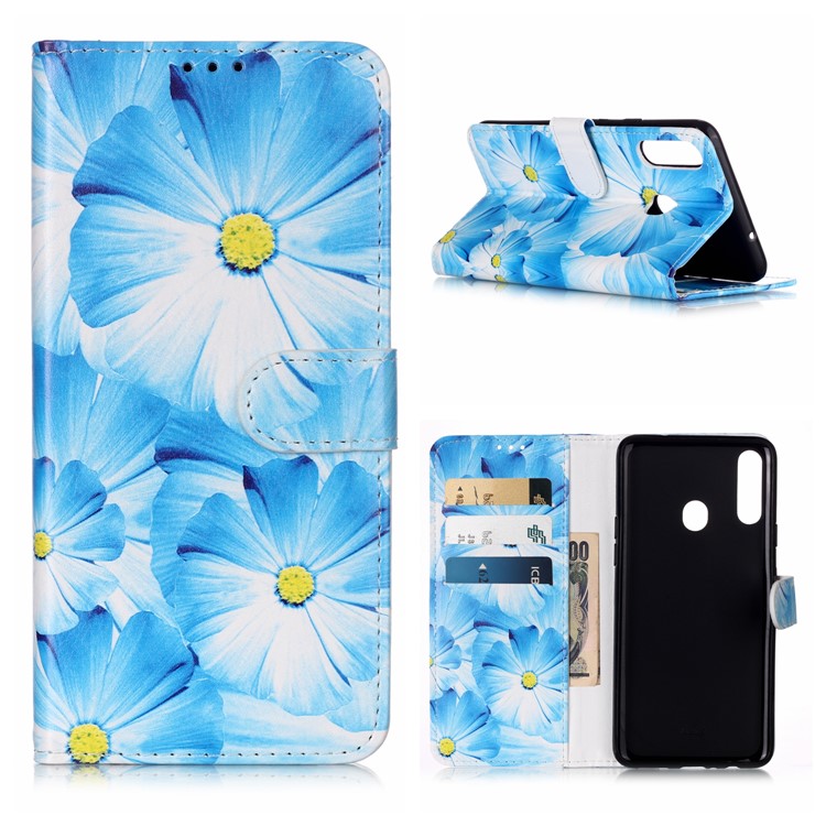 

Pattern Printing Wallet Leather Stand Shell for Samsung Galaxy A20s - Blue Flower, Galaxy A20s