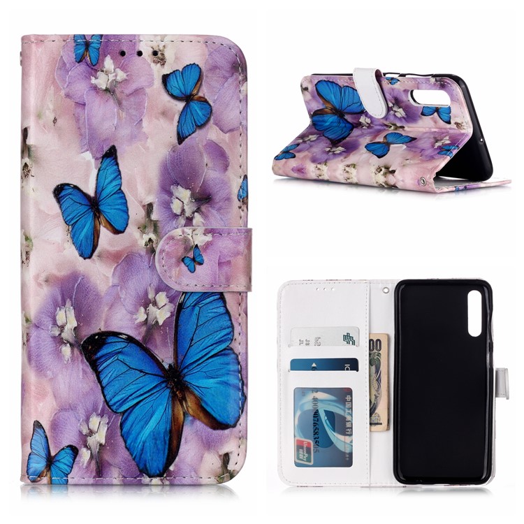 Embossed Pattern TPU Back Case for Samsung Galaxy A50s - Blue Butterflies-1