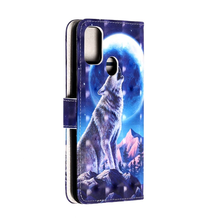 Light Spot Decor Pattern Printing Wallet Leather Phone Cover with Strap for Samsung Galaxy M30s - Moon and Wolf-3