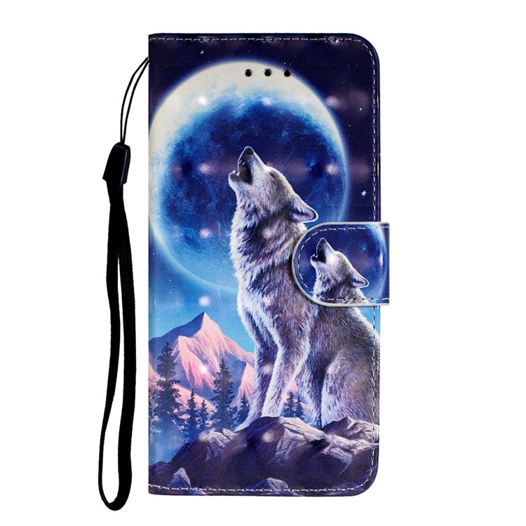 Light Spot Decor Pattern Printing Wallet Leather Phone Cover with Strap for Samsung Galaxy M30s - Moon and Wolf-4