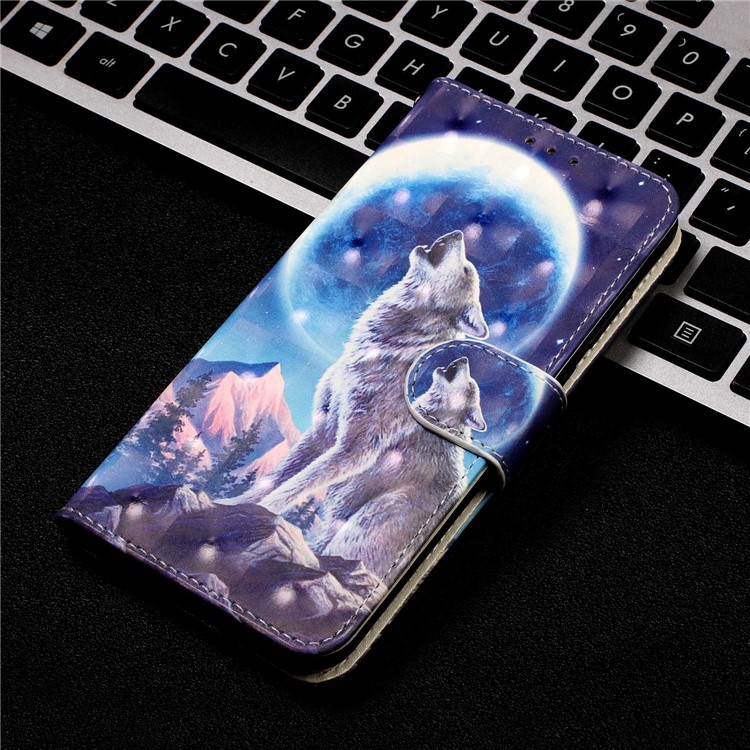 Light Spot Decor Pattern Printing Wallet Leather Phone Cover with Strap for Samsung Galaxy M30s - Moon and Wolf-7