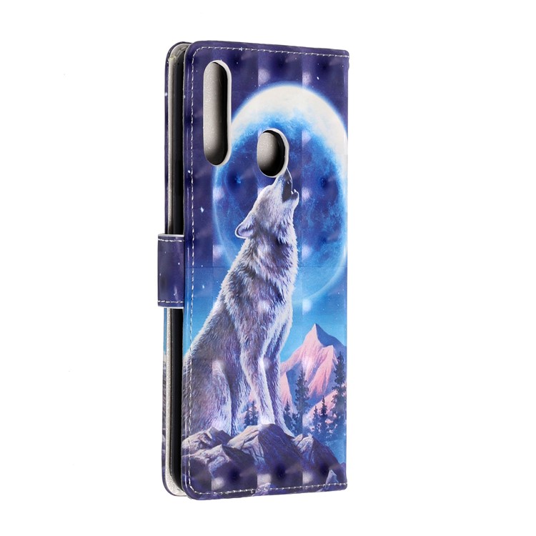 3D Light Spot Decor Patterned Leather Cell Shell Casing for Samsung Galaxy A20s - Moon and Wolf-3