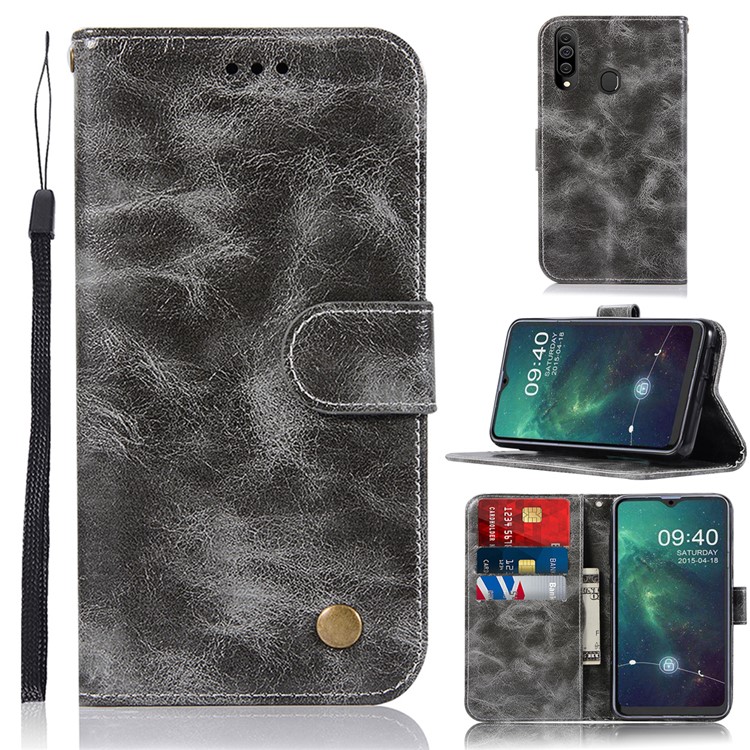 

Retro Style Leather Wallet Case for Samsung Galaxy A20s - Grey, Galaxy A20s