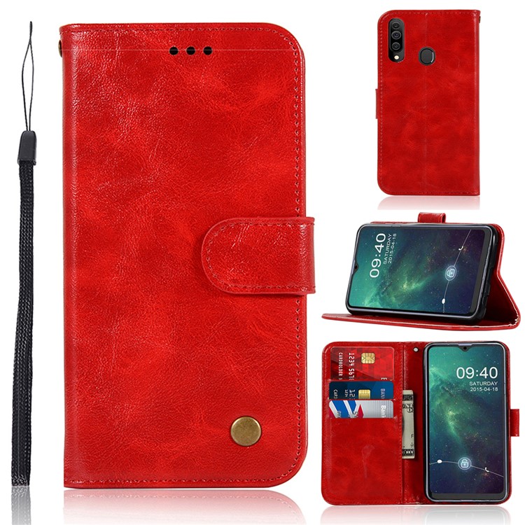 

Retro Style Leather Wallet Case for Samsung Galaxy A20s - Red, Galaxy A20s