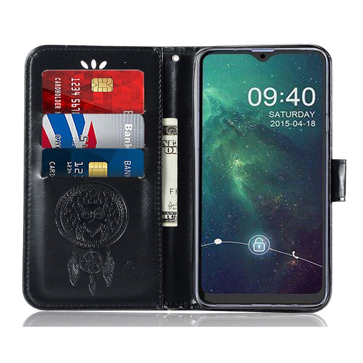 Stylish Dream Catcher Owl Leather Wallet Casing for Samsung Galaxy A20s - Black-5