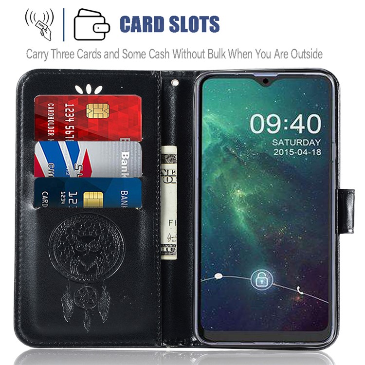 Stylish Dream Catcher Owl Leather Wallet Casing for Samsung Galaxy A20s - Black-8