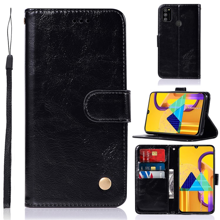 

Retro Premium PU Leather Wallet Covering with Stand for Samsung Galaxy M30s - Black, Galaxy M30s