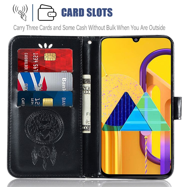 Imprinted Unique Dream Catcher Owl Leather Casing for Samsung Galaxy M30s - Black-8