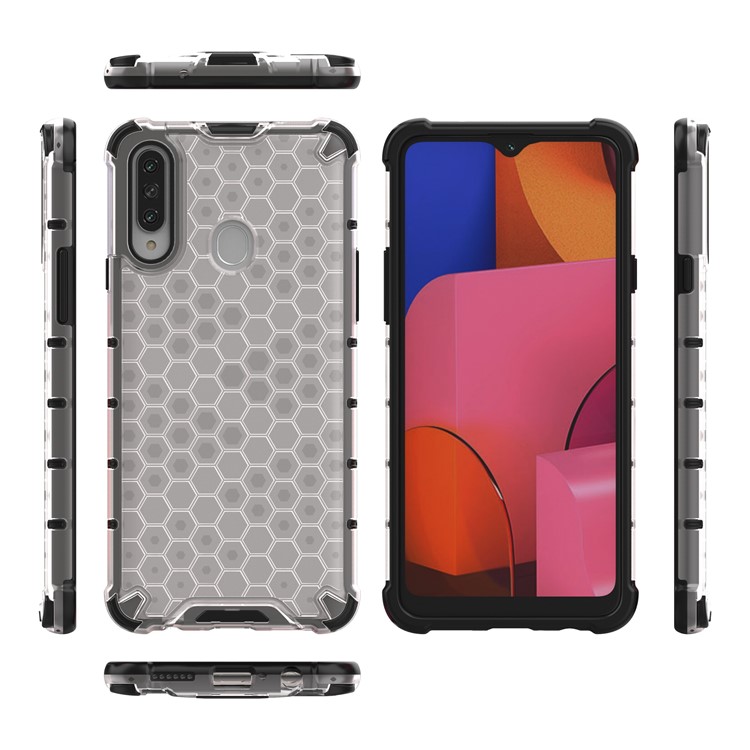 Case Hybride TPU + PC à L'épreuve Des Chocs en Nid D'abeille Pour Samsung Galaxy A20s - Blanche