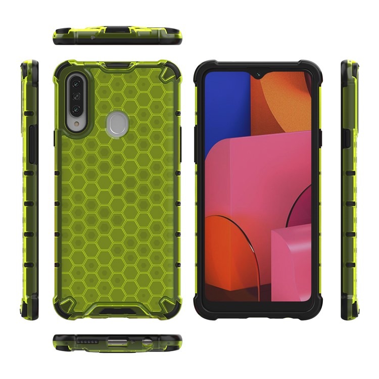 Honeycomb Pattern Shock-proof TPU + PC Hybrid Case for Samsung Galaxy A20s - Green-5