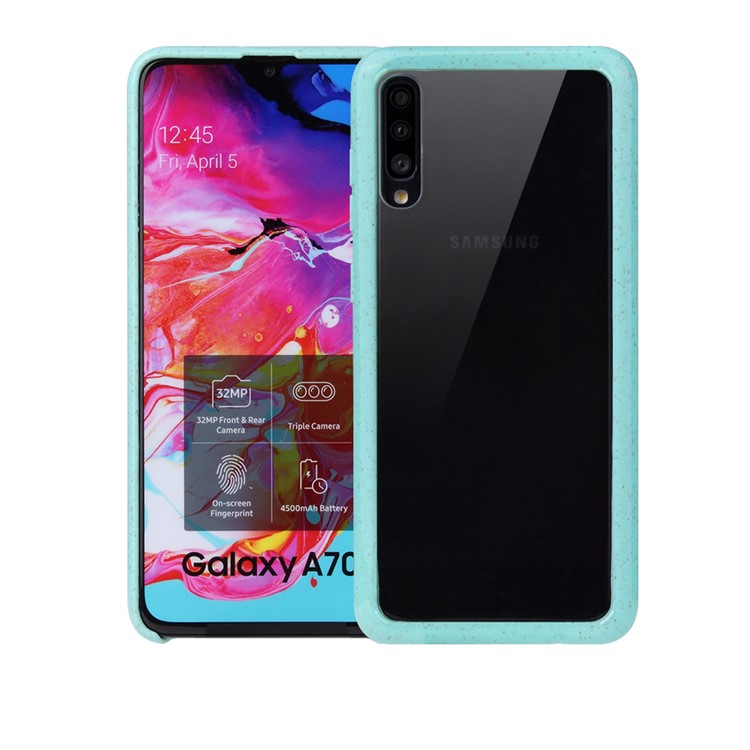 

Degradable Wheat Straw Frame + Acrylic Back Cell Mobile Cover for Samsung Galaxy A70 - Cyan, Galaxy A70
