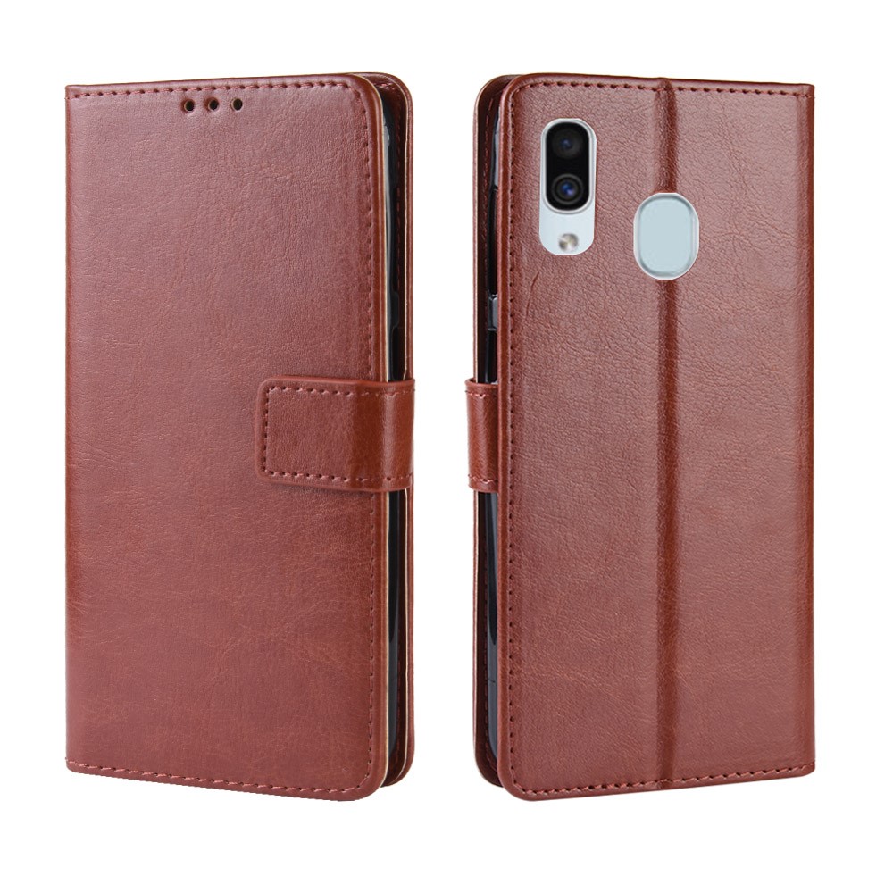 Crazy Horse Leather Wallet Case for Samsung Galaxy A20/A30/M10s - Brown-7