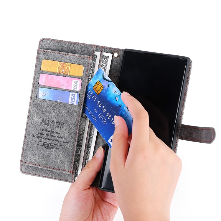 MEGSHI Wallet Flip Leather Case for Samsung Galaxy A70 - Grey-4