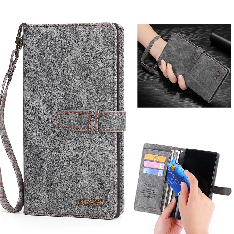 MEGSHI Boîtier De Téléphone En Cuir Flip Portefeuille Pour Samsung Galaxy A50 - Gris-1