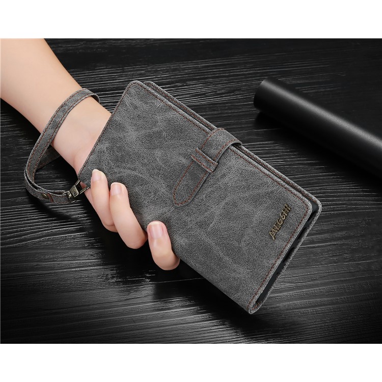 MEGSHI Boîtier De Téléphone En Cuir Flip Portefeuille Pour Samsung Galaxy A50 - Gris-5