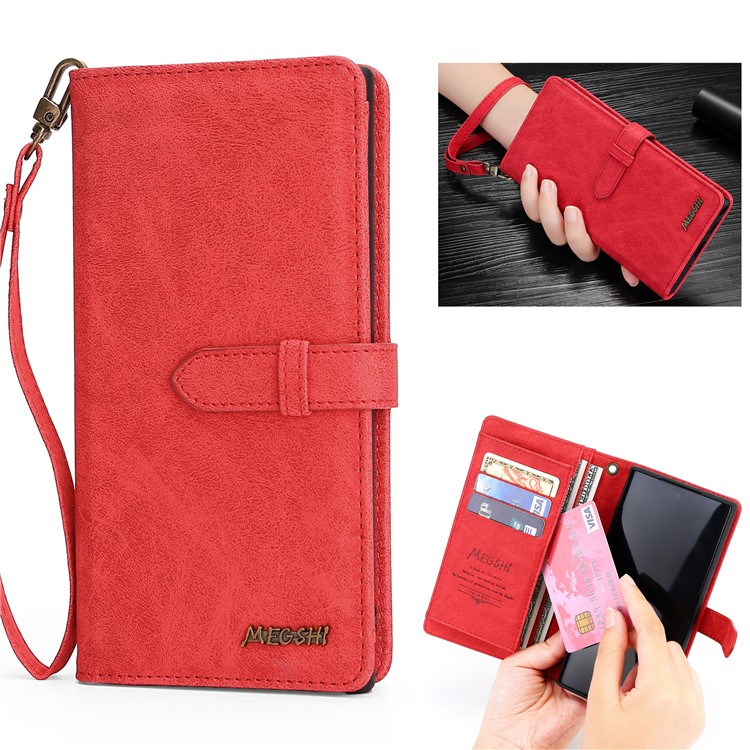 MEGSHI Wallet Flip Leather Phone Cover for Samsung Galaxy A30/A20 - Red-1