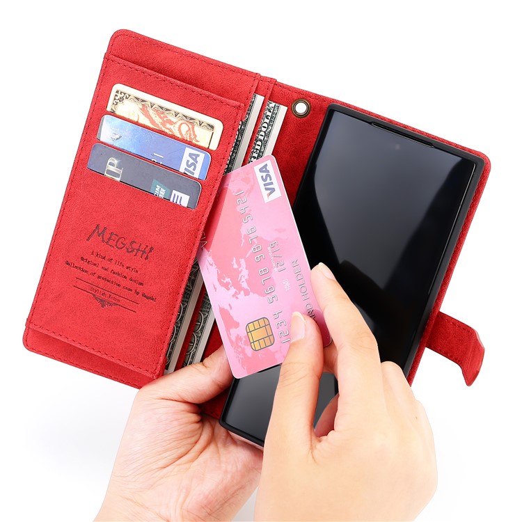 MEGSHI Wallet Flip Leather Phone Cover for Samsung Galaxy A30/A20 - Red-7