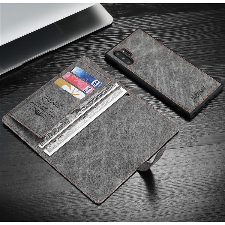 MEGSHI Business Style Detachable Wallet Leather Phone Cover Casing for Samsung Galaxy Note 10 Plus 5G/Note 10 Plus - Grey-10