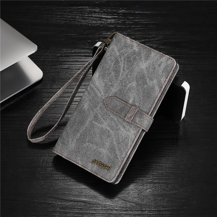 MEGSHI Business Style Detachable Wallet Leather Phone Cover Casing for Samsung Galaxy Note 10 Plus 5G/Note 10 Plus - Grey-4