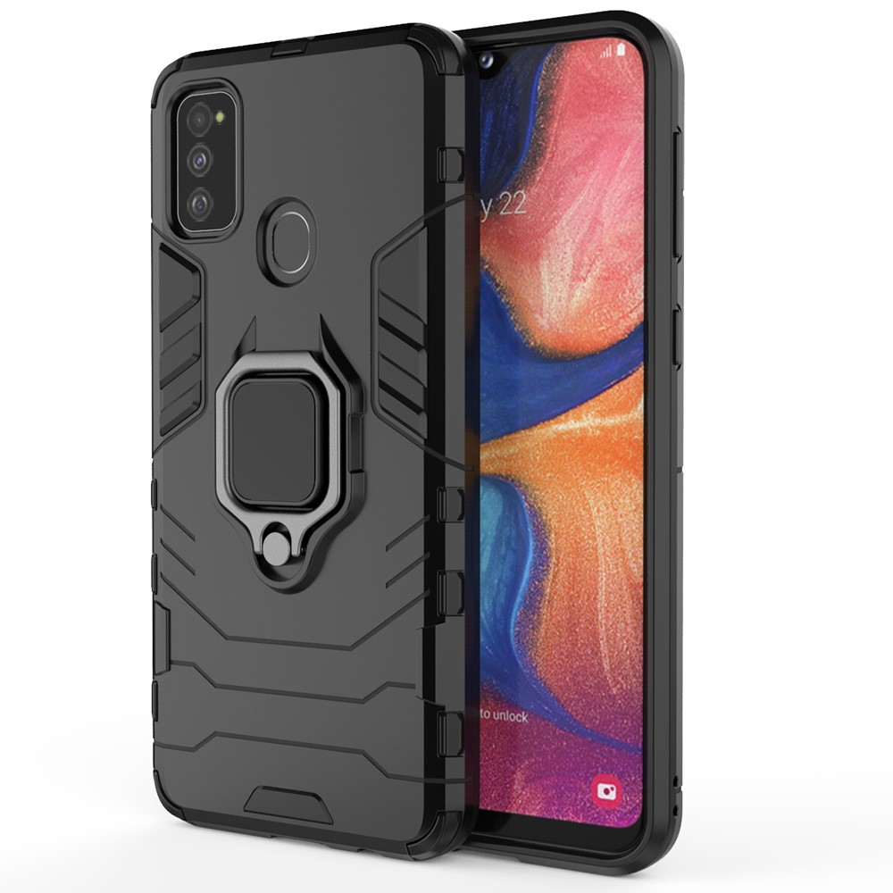 Cool Guard Ring Holder Kickstand PC TPU Hybrid Case for Samsung Galaxy M30s - Black-2