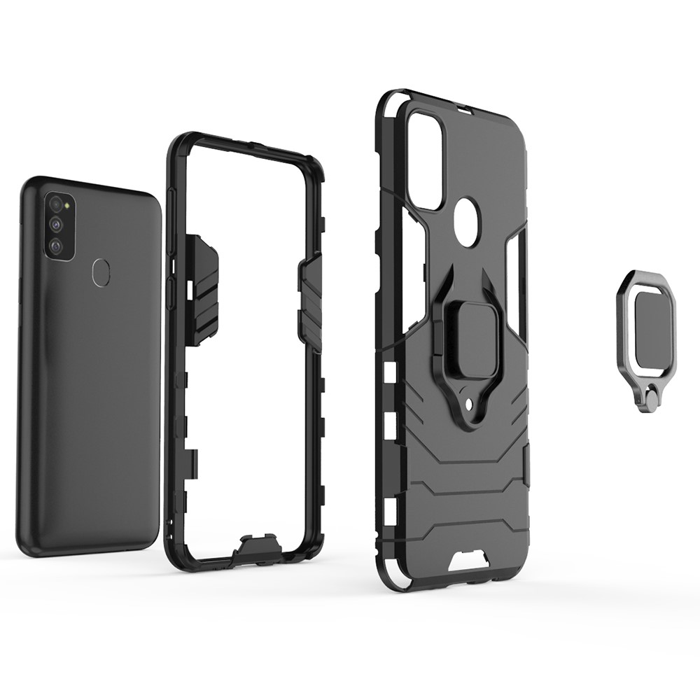 Cool Guard Ring Holder Kickstand PC TPU Hybrid Case for Samsung Galaxy M30s - Black-3