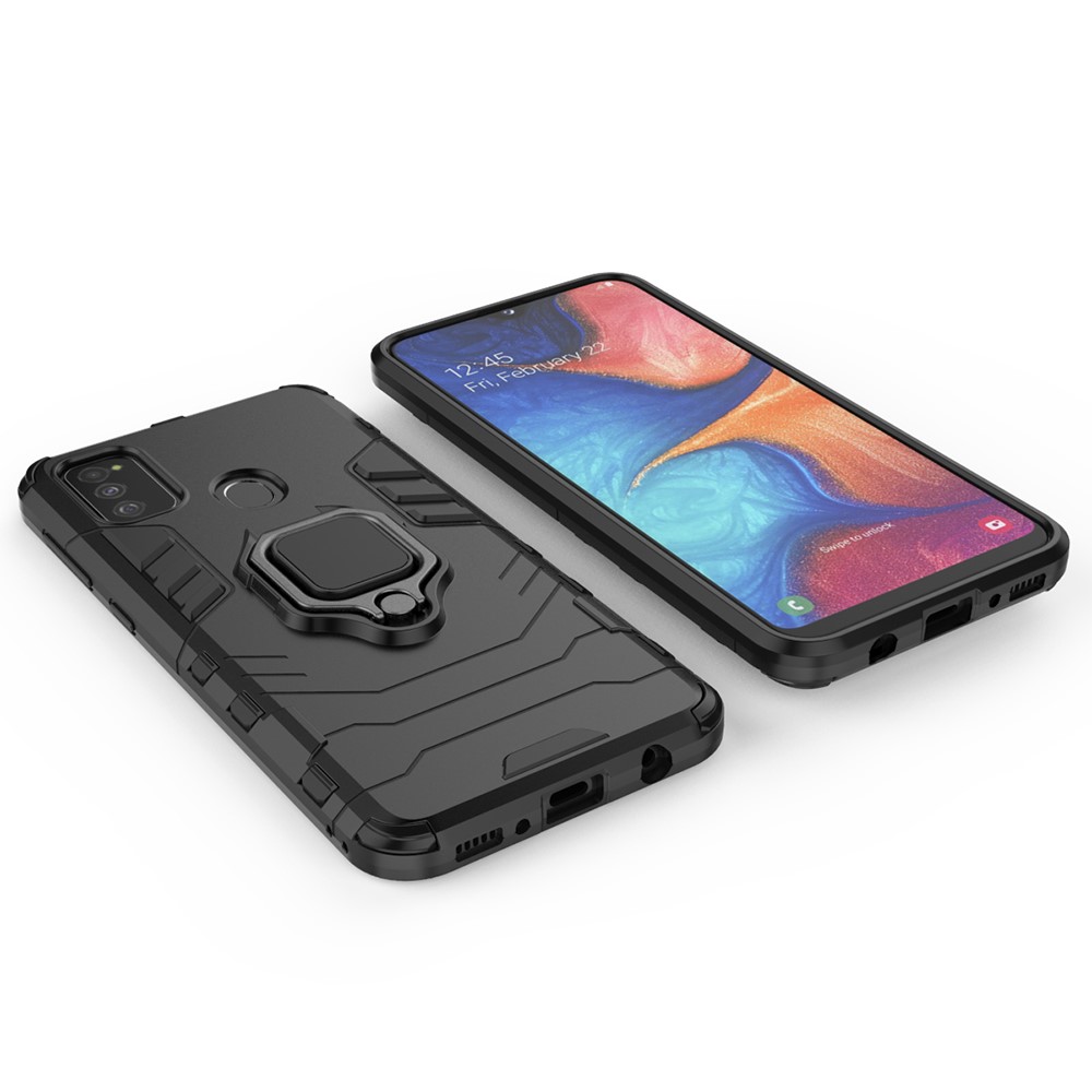 Cool Guard Ring Holder Kickstand PC TPU Hybrid Case for Samsung Galaxy M30s - Black-6