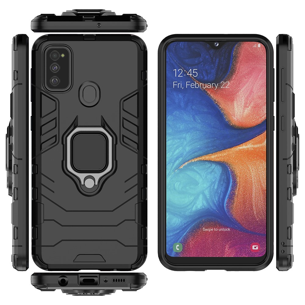 Cool Guard Ring Holder Kickstand PC TPU Hybrid Case for Samsung Galaxy M30s/M21 - Black-7