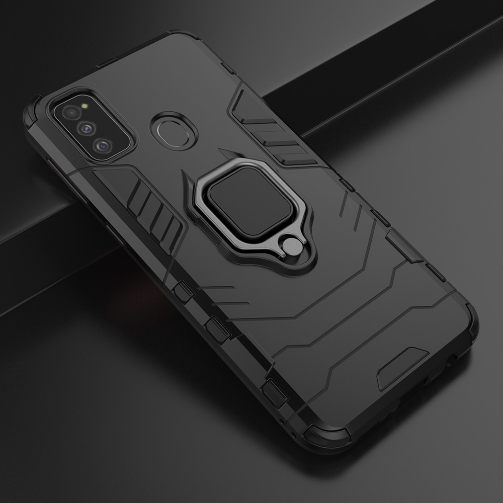 Cool Guard Ring Holder Kickstand PC TPU Hybrid Case for Samsung Galaxy M30s - Black-9