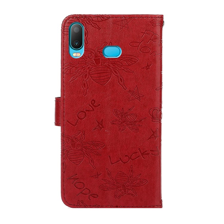 Abeja Patrón De Imitación Decoración De Cuero Cubierta Del Teléfono De La Carpeta Para La Galaxia De Samsung A10S - Rojo-3
