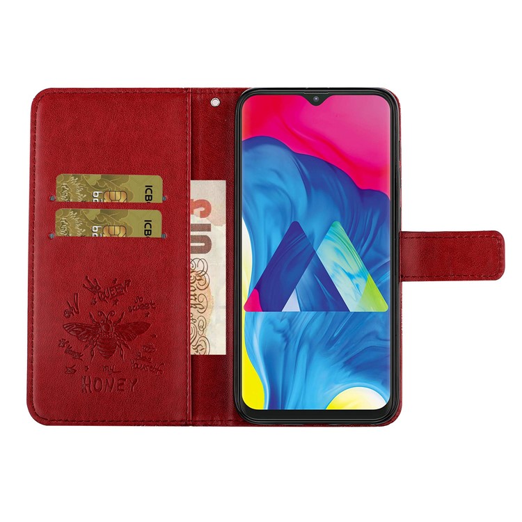 Abeja Patrón De Imitación Decoración De Cuero Cubierta Del Teléfono De La Carpeta Para La Galaxia De Samsung A10S - Rojo-7