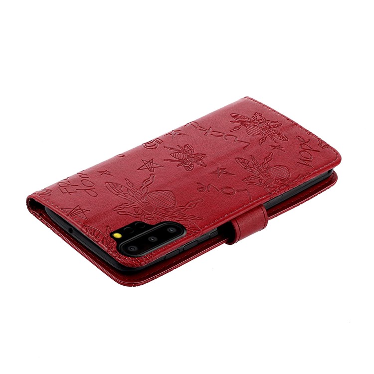 Caso Del Soporte De La Carpeta De Cuero Decoración Diamantes De Imitación Modelo De La Abeja Para Samsung Galaxy Note 10 Plus / 10 Plus 5G - Rojo-5