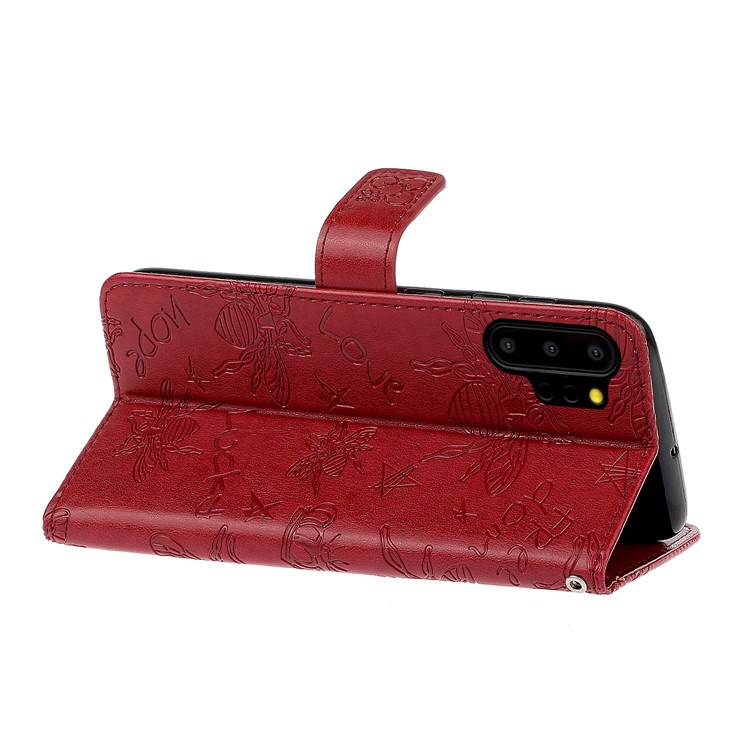Caso Del Soporte De La Carpeta De Cuero Decoración Diamantes De Imitación Modelo De La Abeja Para Samsung Galaxy Note 10 Plus / 10 Plus 5G - Rojo-6