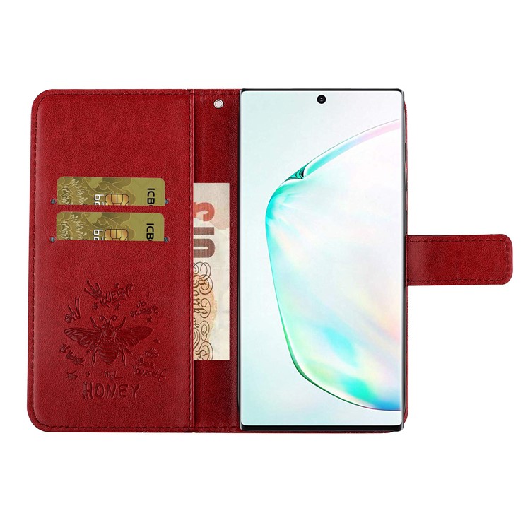 Caso Del Soporte De La Carpeta De Cuero Decoración Diamantes De Imitación Modelo De La Abeja Para Samsung Galaxy Note 10 Plus / 10 Plus 5G - Rojo-7