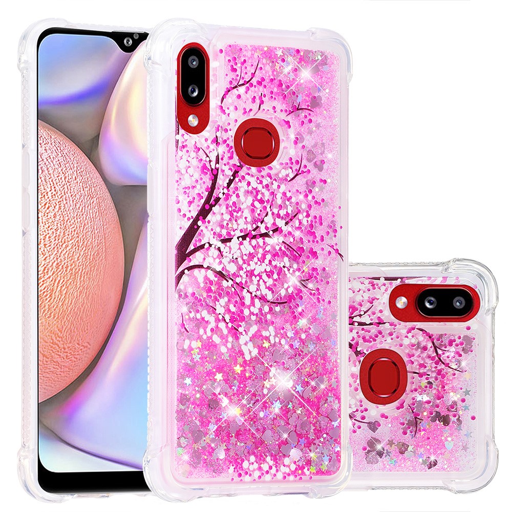 Shockproof Quicksand Glitter Powder Sequins TPU Case for Samsung Galaxy A10s - Peach Blossom-1