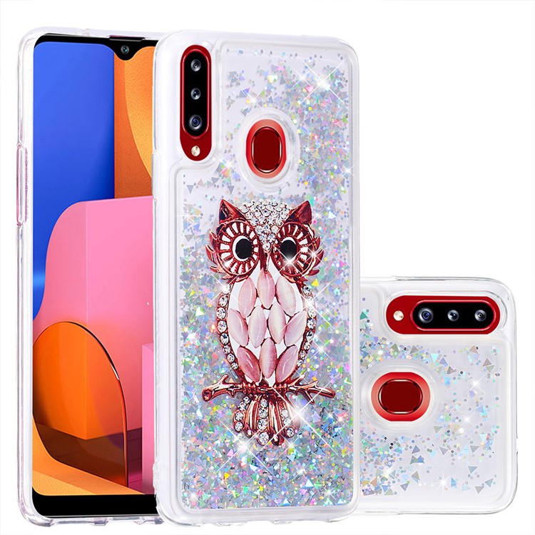 Dynamic Glittery Sequins TPU Shell Case for Samsung Galaxy A20s - Owl-1