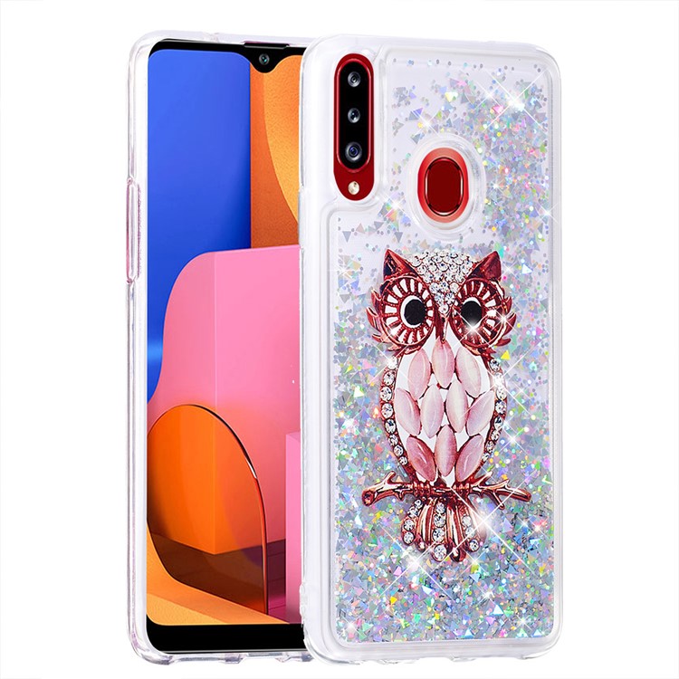 Dynamic Glittery Sequins TPU Shell Case for Samsung Galaxy A20s - Owl-3