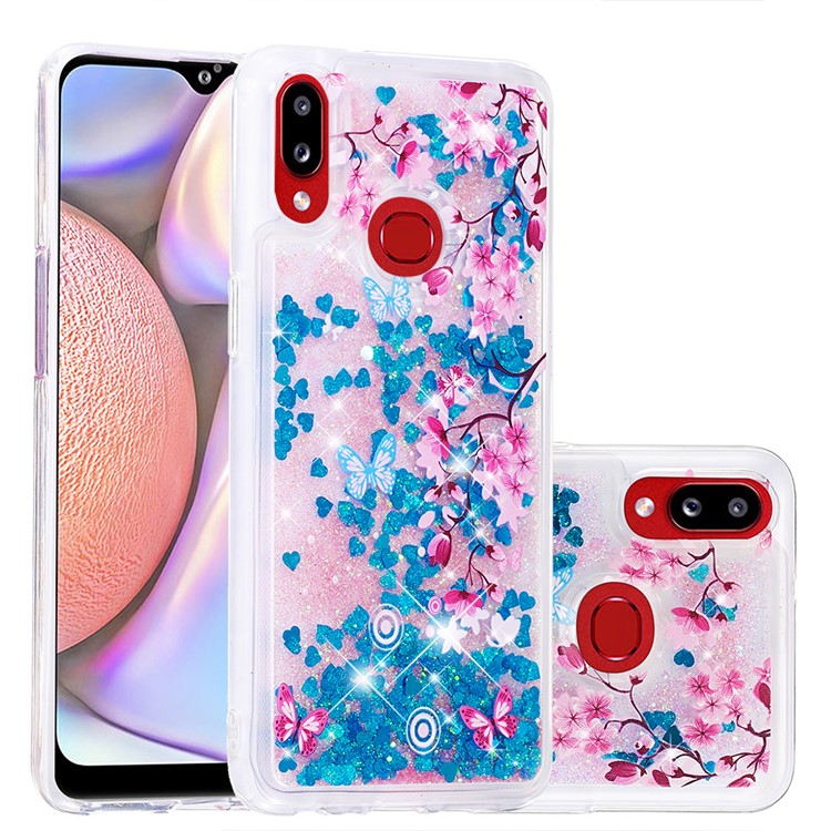 Quicksand Dynamic Glittery Sequins TPU Case for Samsung Galaxy A10s - Blue/Peach Blossom-1