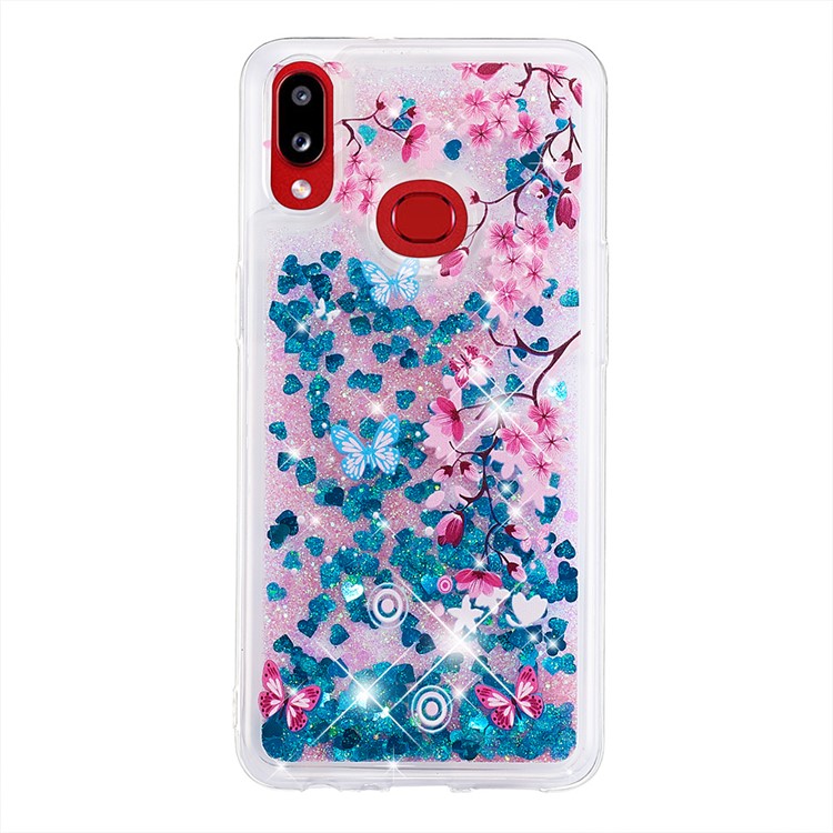 Quicksand Dynamic Glittery Sequins TPU Case for Samsung Galaxy A10s - Blue/Peach Blossom-2