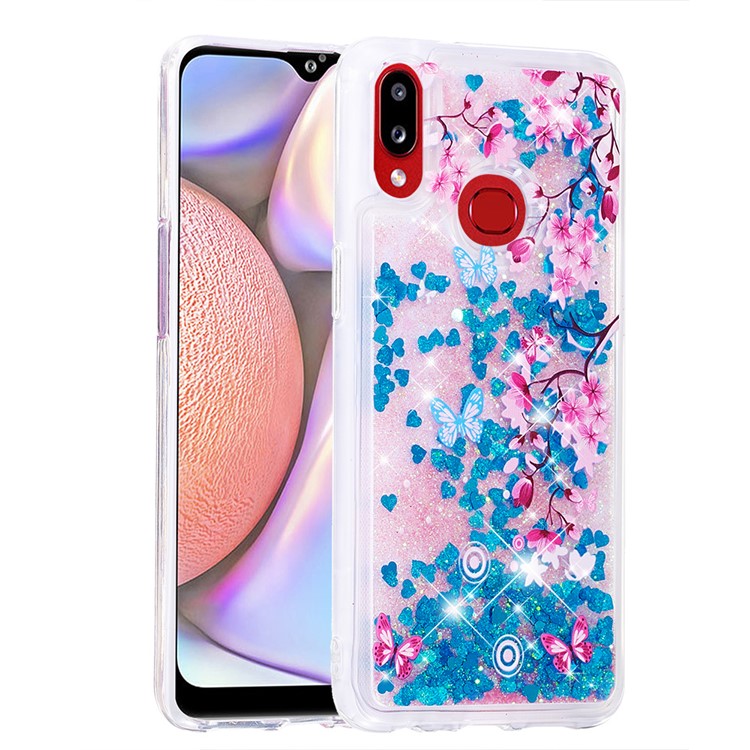 Quicksand Dynamic Glittery Sequins TPU Case for Samsung Galaxy A10s - Blue/Peach Blossom-3