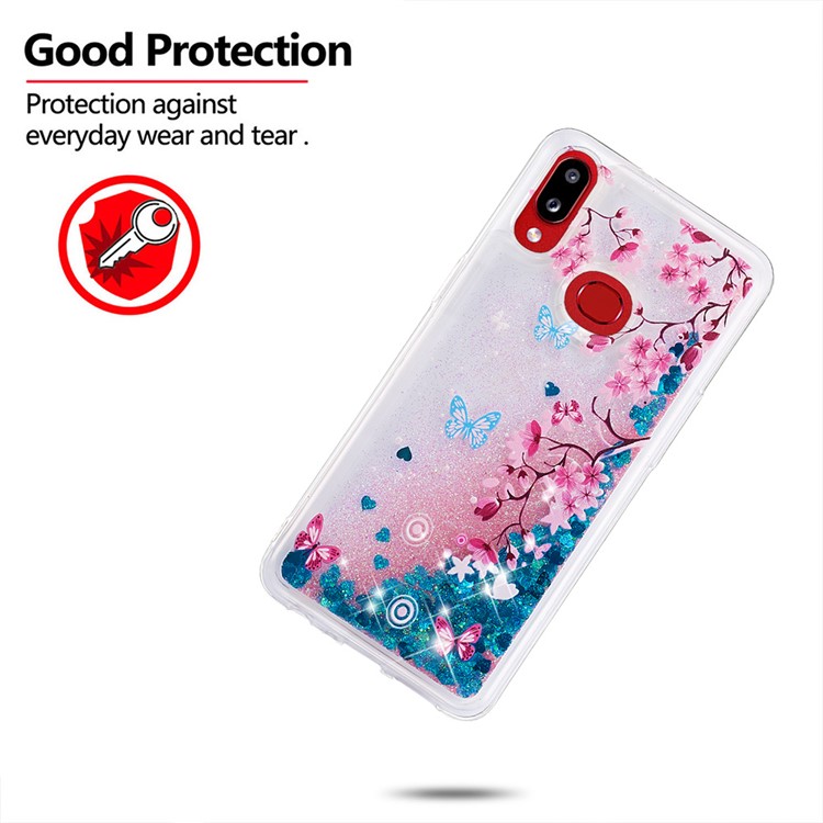 Quicksand Dynamic Glittery Sequins TPU Case for Samsung Galaxy A10s - Blue/Peach Blossom-4