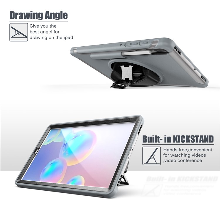360° Swivel Kickstand PC + TPU Tablet Combo Shell with Hand Strap for Samsung Galaxy Tab S6 SM-T860/T865 - Grey-11