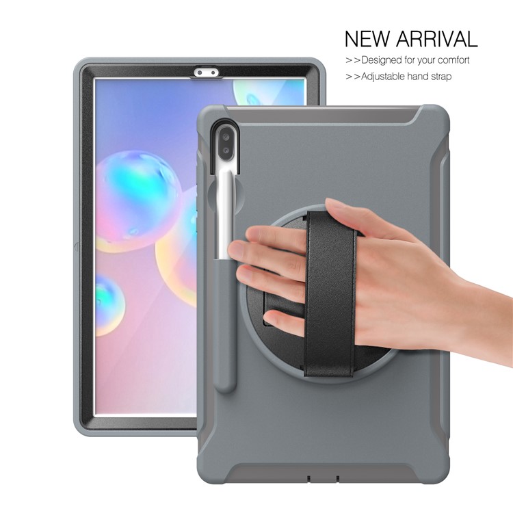 360° Swivel Kickstand PC + TPU Tablet Combo Shell with Hand Strap for Samsung Galaxy Tab S6 SM-T860/T865 - Grey-12