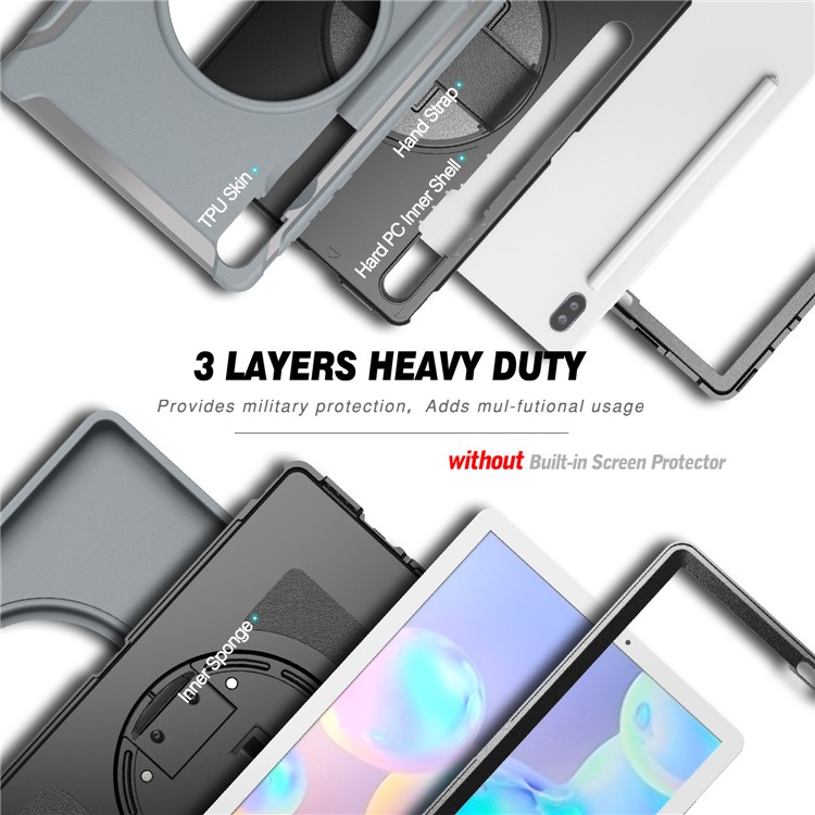 360° Swivel Kickstand PC + TPU Tablet Combo Shell with Hand Strap for Samsung Galaxy Tab S6 SM-T860/T865 - Grey-13