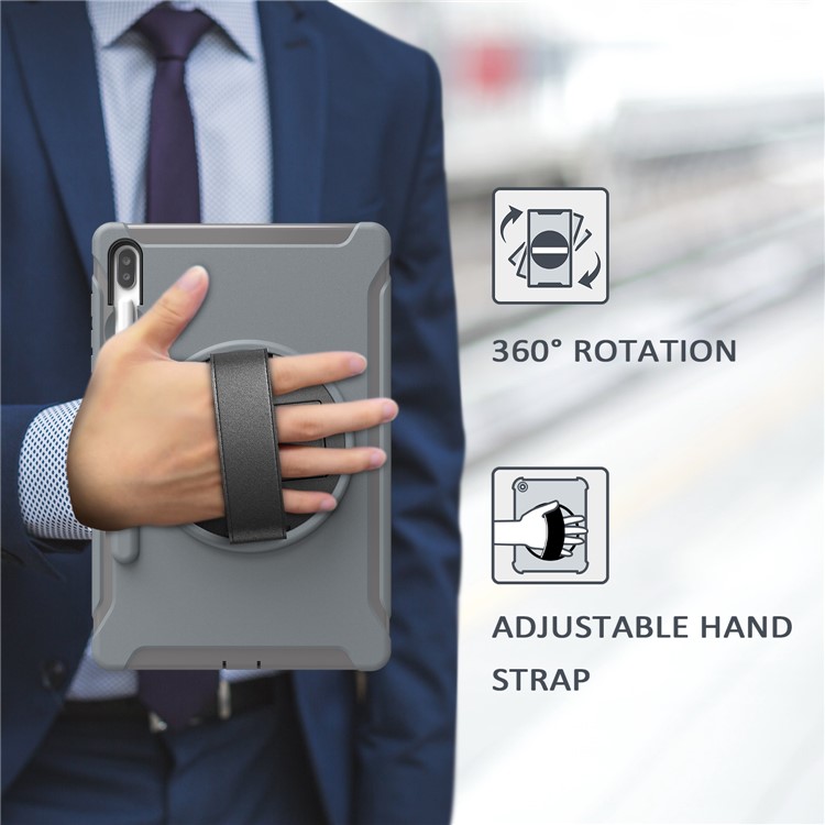 360° Swivel Kickstand PC + TPU Tablet Combo Shell with Hand Strap for Samsung Galaxy Tab S6 SM-T860/T865 - Grey-16