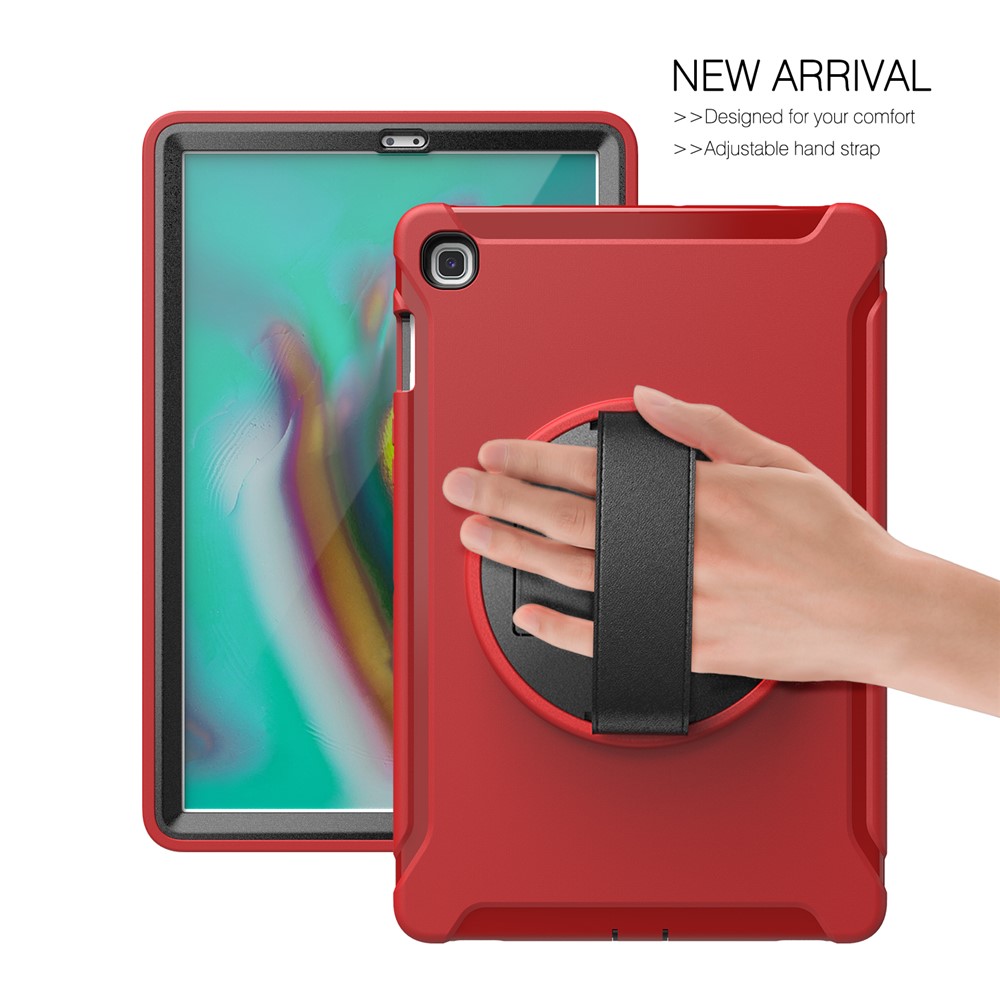 Calciolo Girevole 360 ​​° PC + Shell Tablet TPU Con Cinturino Per la Mano Per Samsung Galaxy Tab S5e SM-T720/T725 - Rosso