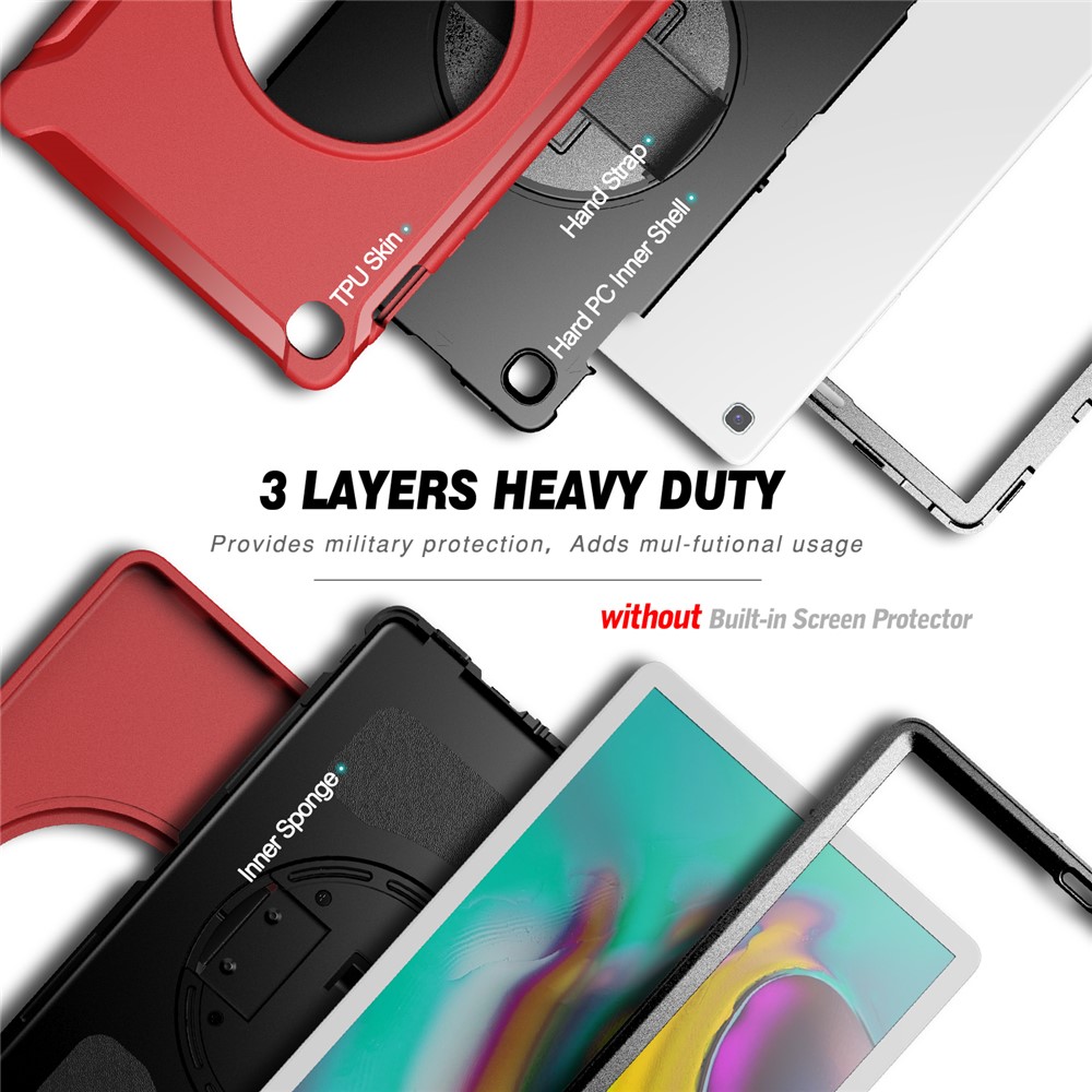 360° Swivel Kickstand PC + TPU Tablet Shell with Hand Strap for Samsung Galaxy Tab S5e SM-T720/T725 - Red-13