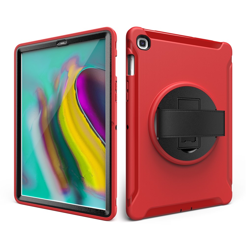 360° Swivel Kickstand PC + TPU Tablet Shell with Hand Strap for Samsung Galaxy Tab S5e SM-T720/T725 - Red-3