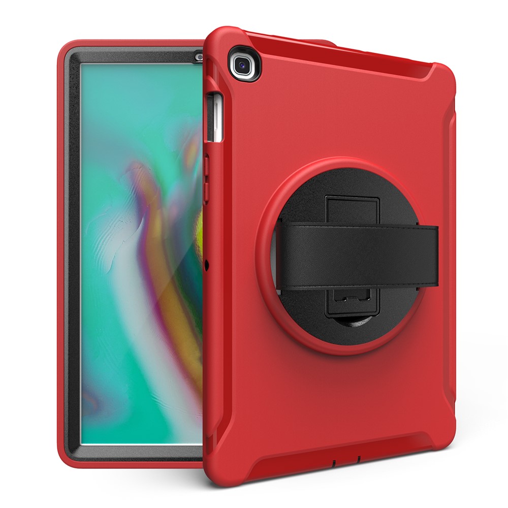 360 ° Glanal Giratoria PC + TPU TPU Chonche Con Correca de Mano Para Samsung Galaxy Tab S5e SM-T720/T725 - Rojo